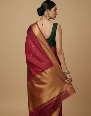 Solid premium silk v neck saree blouse 5