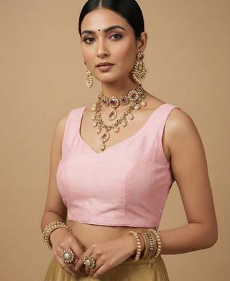Solid premium silk v neck saree blouse 1