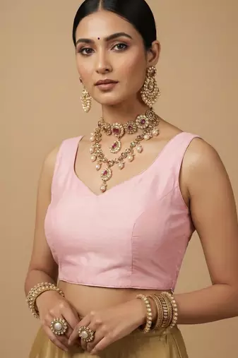 Solid premium silk v neck saree blouse