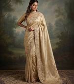 Cream embroidered viscose saree