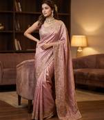Pink embroidered viscose saree