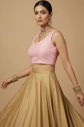 Solid premium silk v neck saree blouse