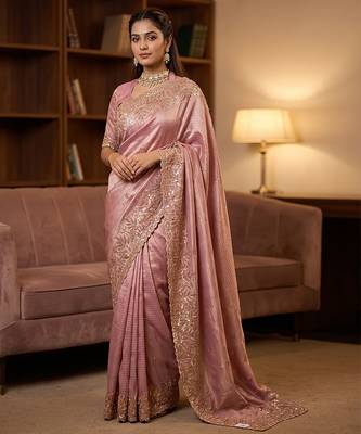 Pink embroidered viscose saree 2
