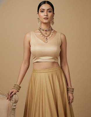 Solid premium silk v neck saree blouse 1