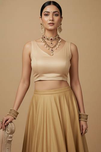 Solid premium silk v neck saree blouse