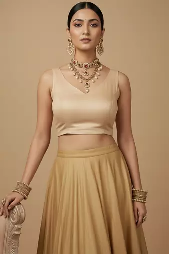 Solid premium silk v neck saree blouse