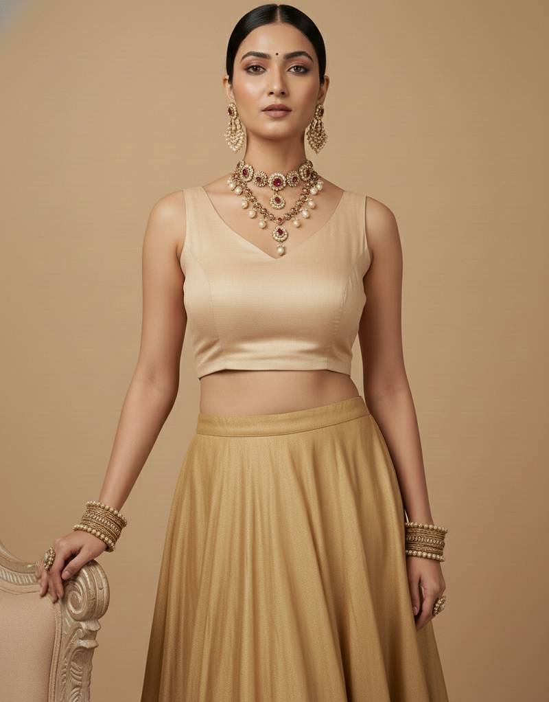 Solid premium silk v neck saree blouse