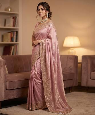 Pink embroidered viscose saree 3