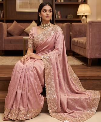 Pink embroidered viscose saree 4