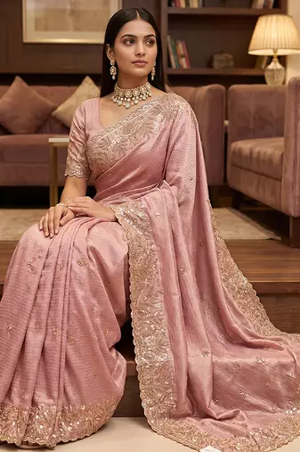 Pink embroidered viscose saree