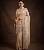 Champagne gold embroidered soft georgette saree