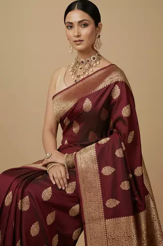 Solid premium silk v neck saree blouse