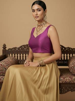 Solid premium silk v neck saree blouse 1