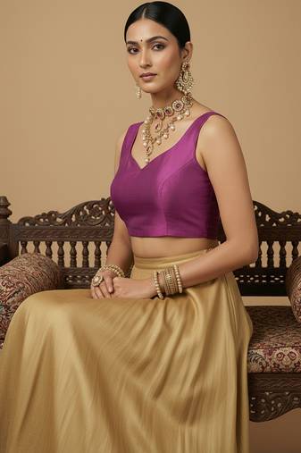 Solid premium silk v neck saree blouse