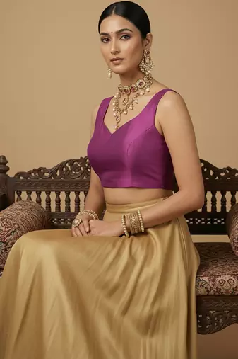 Solid premium silk v neck saree blouse