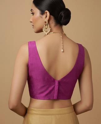 Solid premium silk v neck saree blouse 2