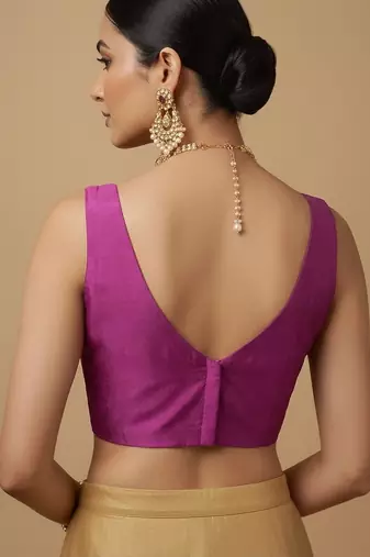 Solid premium silk v neck saree blouse