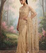 Beige embroidered net saree
