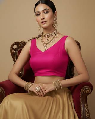 Solid premium silk v neck saree blouse 1