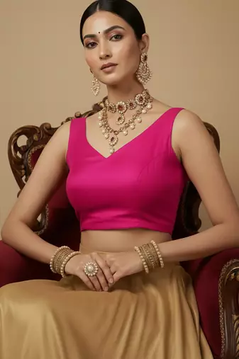 Solid premium silk v neck saree blouse