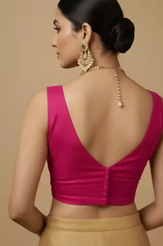 Solid premium silk v neck saree blouse