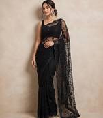 Black embroidered net saree