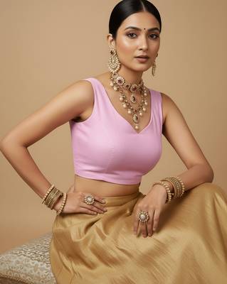 Solid premium silk v neck saree blouse 1