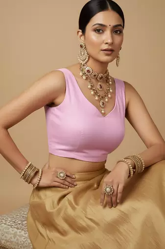Solid premium silk v neck saree blouse