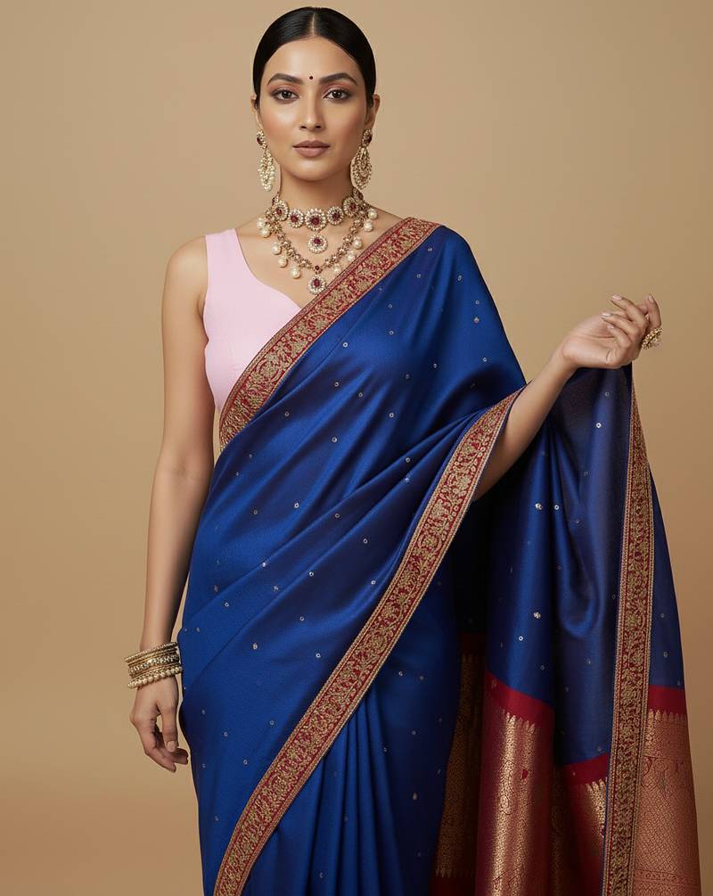Solid premium silk v neck saree blouse