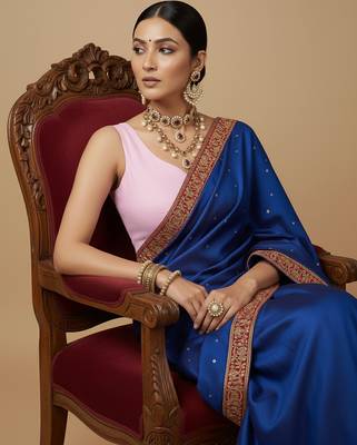 Solid premium silk v neck saree blouse 4