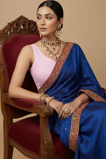 Solid premium silk v neck saree blouse