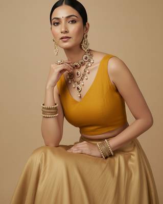 Solid premium silk v neck saree blouse 1
