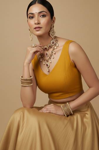 Solid premium silk v neck saree blouse