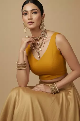Solid premium silk v neck saree blouse