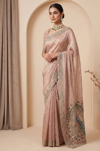 Purple embroidered butti salsa nylon saree
