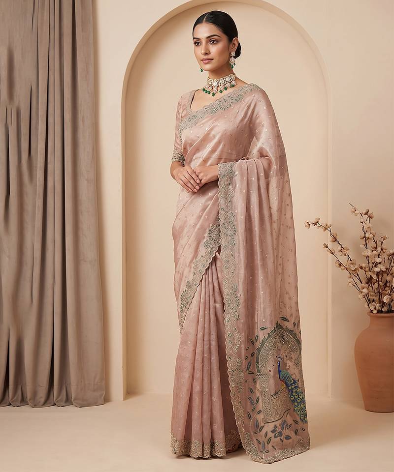 Purple embroidered butti salsa nylon saree