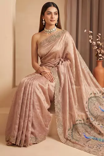 Purple embroidered butti salsa nylon saree