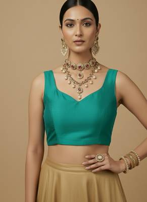 Solid premium silk v neck saree blouse 1