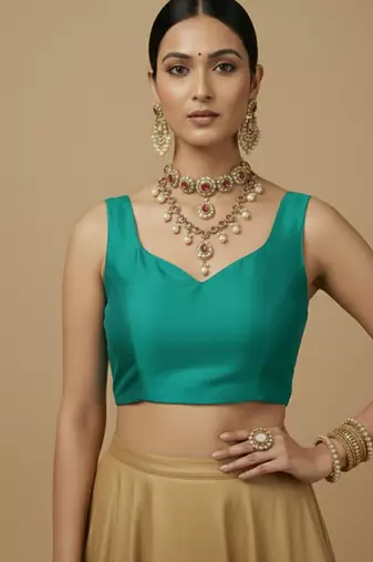 Solid premium silk v neck saree blouse