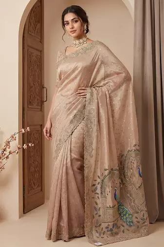 Purple embroidered butti salsa nylon saree