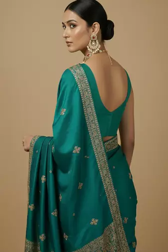 Solid premium silk v neck saree blouse