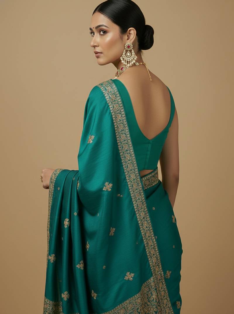 Solid premium silk v neck saree blouse