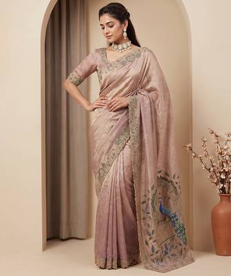 Purple embroidered butti salsa nylon saree 4