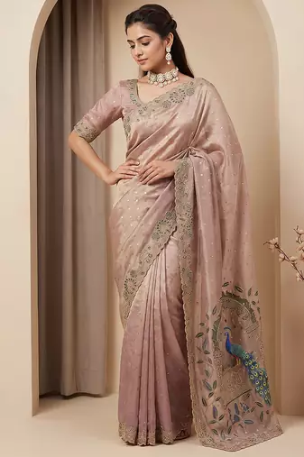 Purple embroidered butti salsa nylon saree
