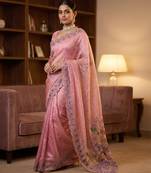 Pink embroidered butti salsa nylon saree