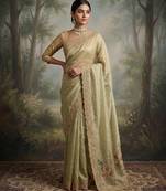 Pista green embroidered butti salsa nylon saree