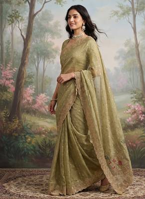 Pista green embroidered butti salsa nylon saree 2