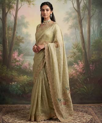 Pista green embroidered butti salsa nylon saree 3