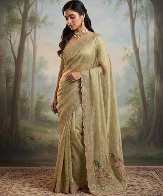 Pista green embroidered butti salsa nylon saree 4