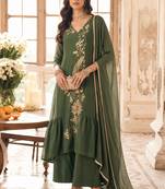 Green mal chanderi heavy thread embroidery with sequins work readymade salwar kameez